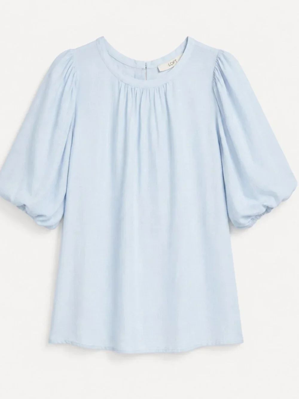 LOFT Light Blue Blouson Sleeve Linen-Blend Top - Size S - NWT